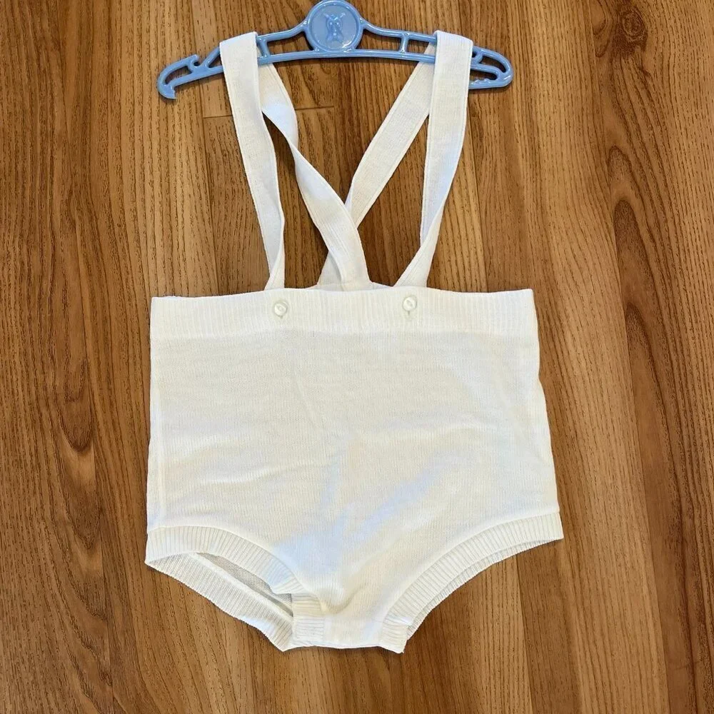 Vintage Retro Baby Soft Knit 2-Piece Embroider Romper Set Sz 12Months